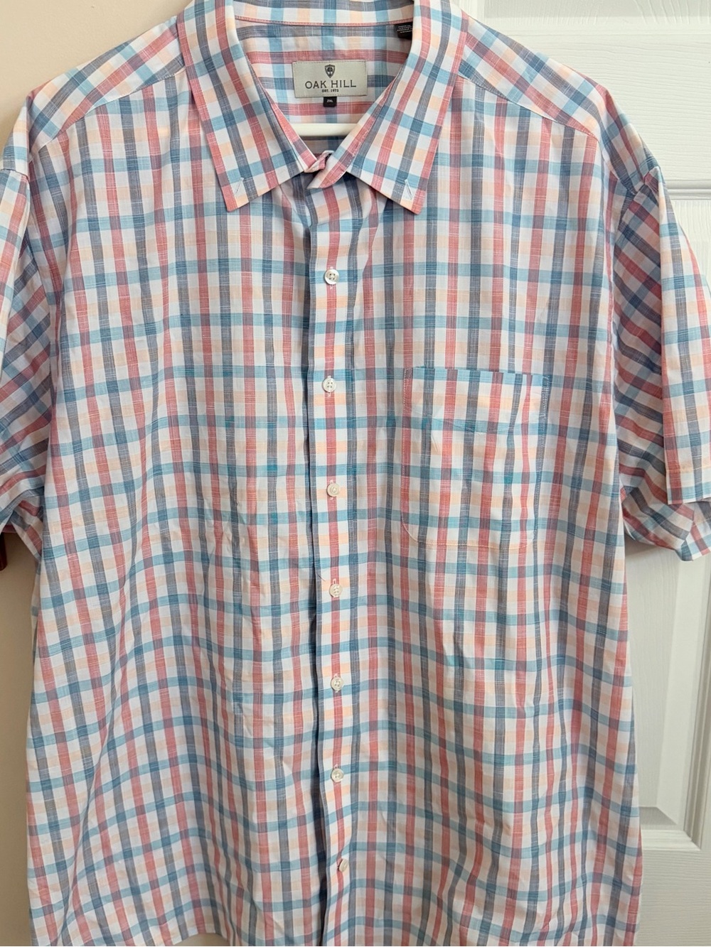 Men's Short-Sleeve Plaid Button-Up Shirt - Blue & Pink